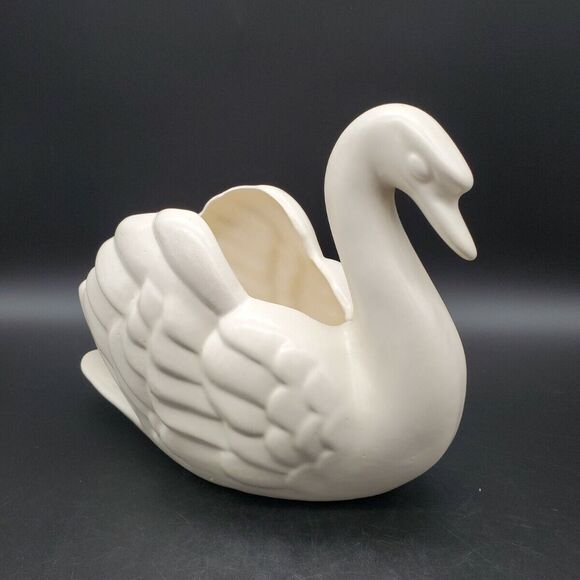 Mid-Century Modern Large Swan Planter 7" Tall Bisque Color Ceramic - Picture 3 of 12